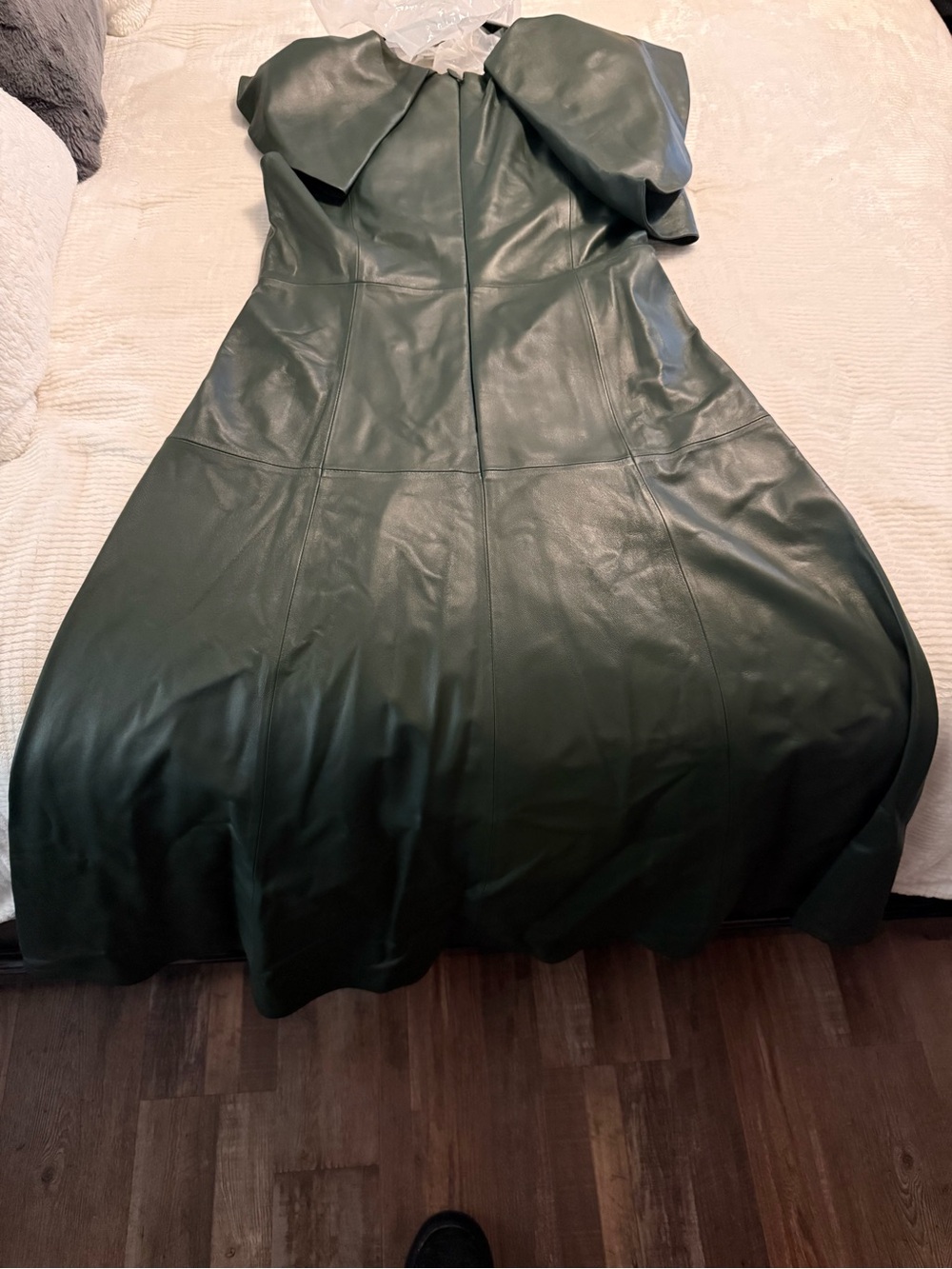 Dark Green Faux Leather A-Line Women’s Dress